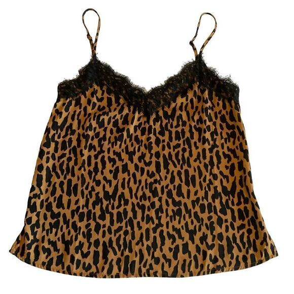 bp Camisole Top Leopard Print Brown Black Lace Fringe Spaghetti Straps XXS - Picture 6 of 9